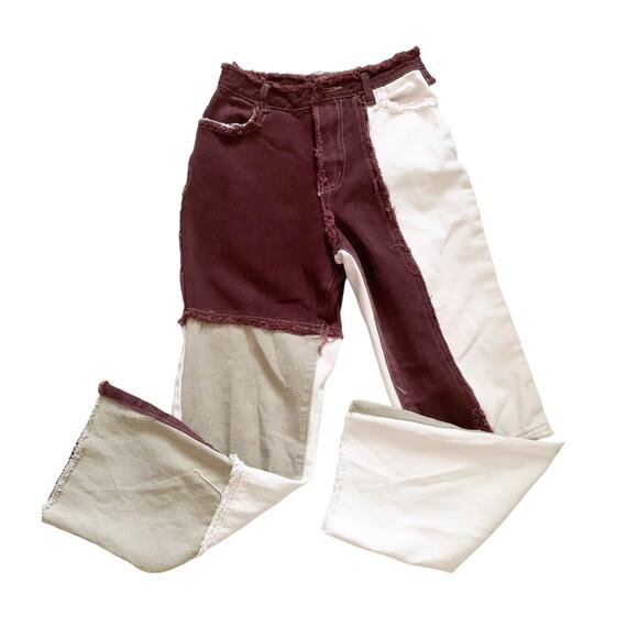 Distressed Patchwork Tri-Tone Hi Rise Jeans Size XS - Picture 2 of 8